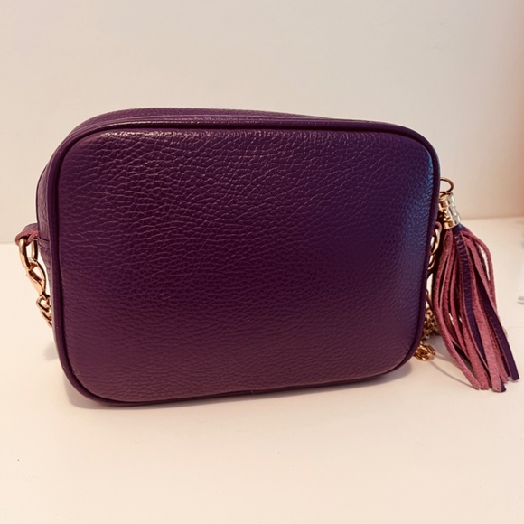 Borse In Pelle 🇮🇹 Violet Leather Chain Strap  Rectangle Tassel Crossbody Purse - Picture 6 of 10